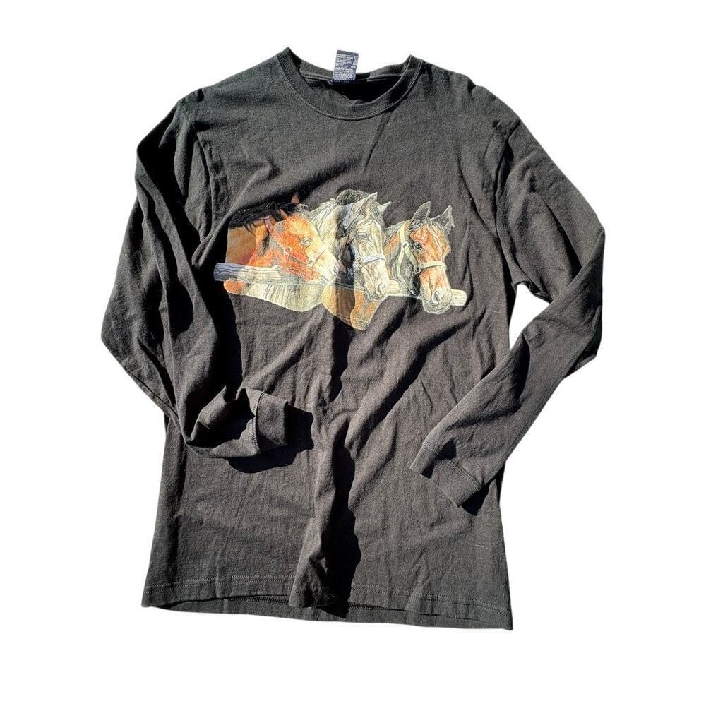 Vintage‎ Horse Print Black Long Sleeve Shirt - Men's Medium
